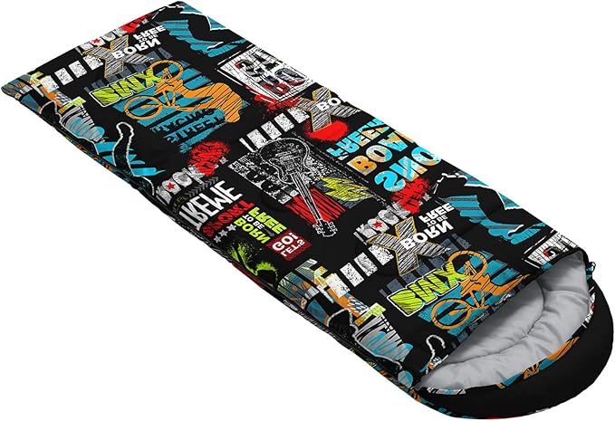 Kids Sleeping Bag for Boys GirlsCartoon Dinosaur Print-Lightweight Warm Portable Outdoor Indoor-Waterproof Cold Weather Resistant Sleeping Bag for Camping Hiking