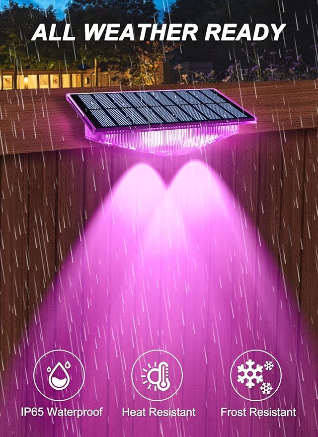 Solar Lights Outdoor for Mailbox House Numbers Address Sign with 6 RGB Colors/Warm White/Cool White IP65 Waterproof Fence Lights Solar Powered Dusk to Dawn Wall Light Outside (4 Pack)
