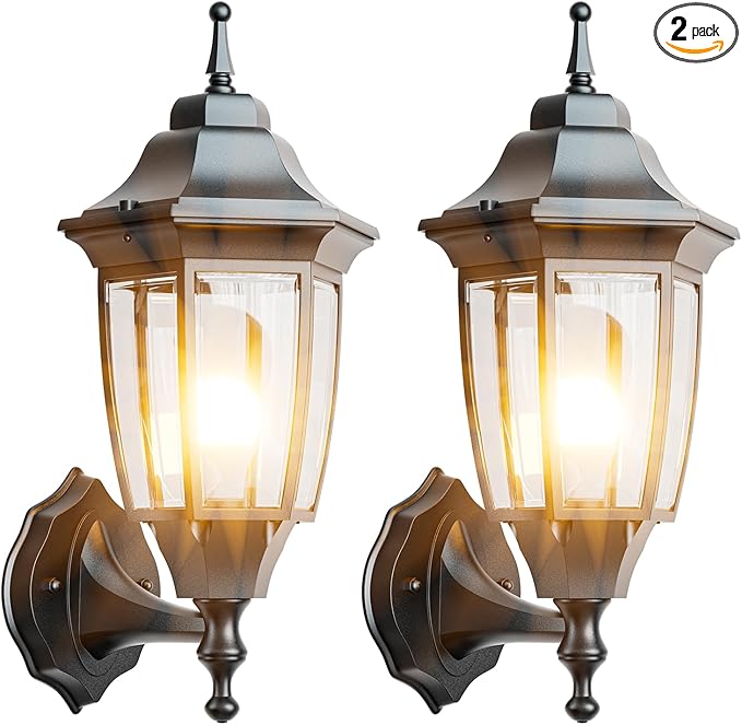 EMART Outdoor Front Porch Light Exterior Anti-Corrosion Waterproof Aluminum &amp Glass Shades Wall Lamp Fixture Modern Sconce Lantern for Outside House Garage - 2 Pack Black （Bulb Included）