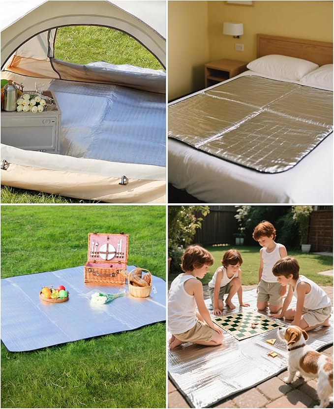 78.74*78.74Camping Mat Foam Foil Blanket for Camping Foam Pad Insulating Foil Mat Sleeping Tent Pad Waterproof Thermal Aluminum Camping mat for Reflecting Heat