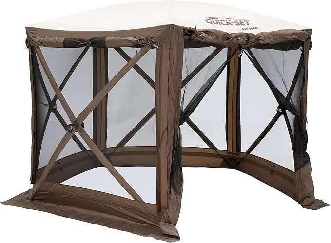 CLAM Pop Up Screen Tent Outdoor Camping Gazebo Canopy Adventure with Wind Panels 9' x 9' Brown
