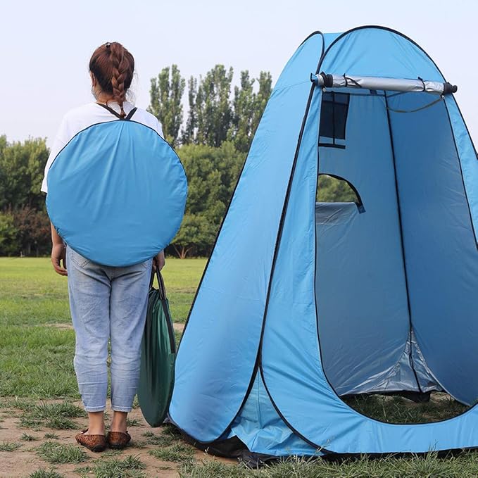 WOWCASE 1-2 Person Large Space Pop Up Shower Privacy Shelter Tent with 3 Windows Outdoor Waterproof Silver Anti-UV Coated Portable Dressing Room Privacy Shower Tents for Camping Beach Isolation Sun