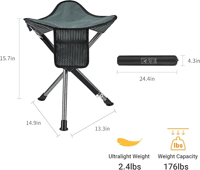 FUNDANGO 2 Pack Tripod Folding Chair Portable Camping Tripod Stool Backpacking Camp Stool Lightweight Hunting Stools Chair Seat Footstool for Fishing Travel with Carry Bag