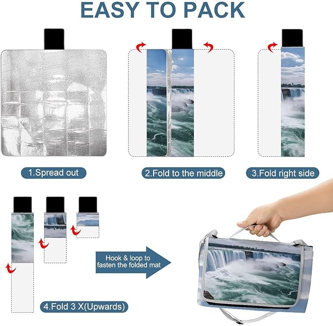 Niagara Falls Beach BlanketPortable Waterproof Picnic Blanket58.3''x 58.3'' Extra Large Picnic Mat for BeachCamping Grass Lawn Park Accessorie for Festival BBQ
