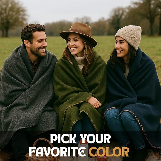 Wool Camping Blanket – 70% Wool Heavy-Duty Military Style Throw Warm &amp Washable Fire Retardant Cover for Emergency Survival &amp Outdoor Use – Perfect for Camping Car Home &amp Hiking Oliv