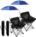 2 Set Beach Chair with Umbrella Foldable Camping Chair Adjustable and Fold up Umbrella with Storage Bag for Outdoors Fishing Camping Hiking Travel Picnic Beach