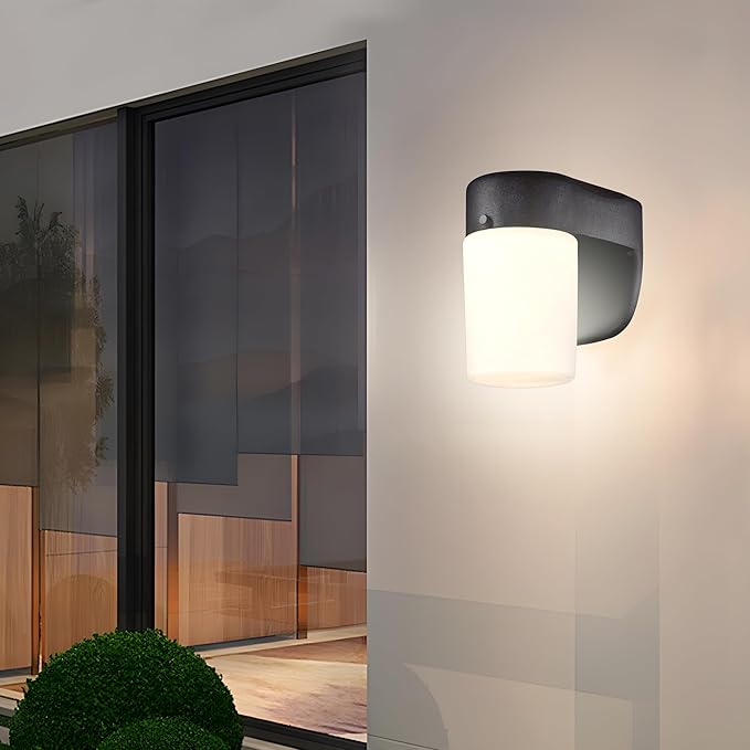 6106700 One-Light Dimmable LED Outdoor Wall Fixture with Dusk to Dawn Sensor Black Finish with Frosted Opal Glass