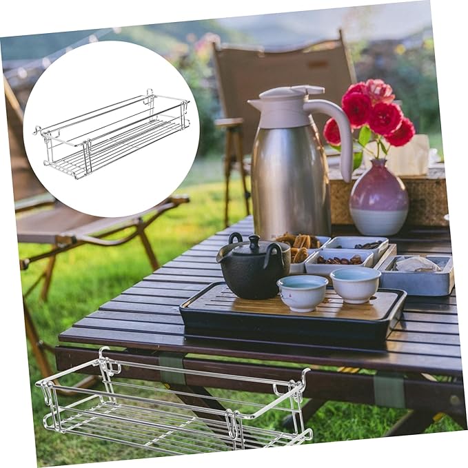 VICASKY Folding Camping Table Extended Hanging Basket Multi-Functional Storage Rack for BBQ Picnic and Outdoor Activities Compact Design Camping Accessories