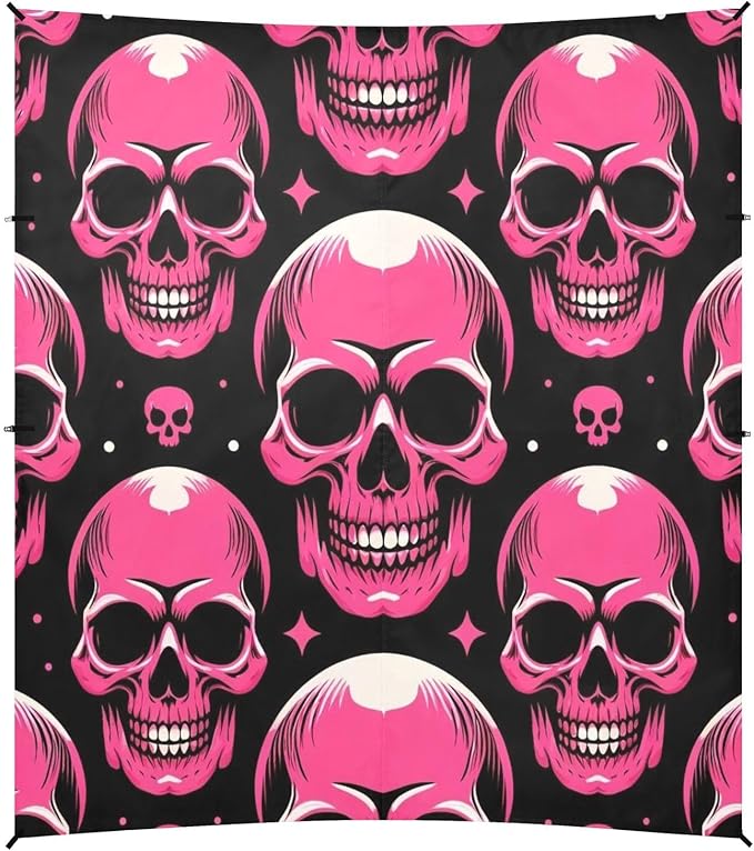 ALAZA Pink Skull Stars &amp Polka Dots Beach Tent Sun Shelter UPF50+ Protection Beach Shade Canopy w/ 4 Sandbags for Outdoor Camping Fishing Backyard Fun Picnic 10x9 ft