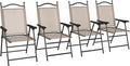 Outsunny Folding Patio Chairs Set of 4 Sports Chairs for Adults Camping Chairs with Armrests Breathable Mesh Fabric Seat for Lawn Brown