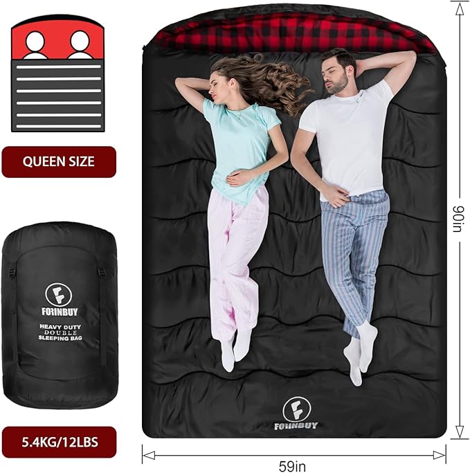 0 Degree Flannel Double Sleeping Bag for Adults Couples or Family - Winter Queen Size Waterproof &amp Warm 2-Person Sleeping Bag for Cold Weather Camping RV Travel