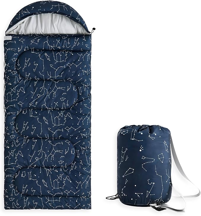 Wake In Cloud - Kids Sleeping Bag for Boys Toddlers Camping in Warm Cold Weather Backpacking Lightweight Compact Outdoor Liner for 3 Seasons Constellation Galaxy