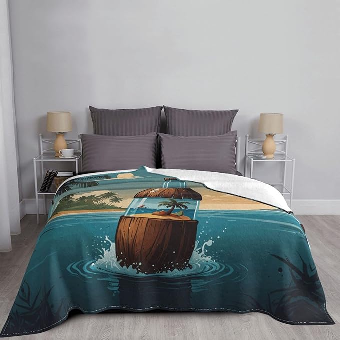 Drifting Bottle 80x60 Printed Soft Fleece Blanket for Sofa Bed and Camping - Cozy Blanket for Travel Picnics Nighttime Use