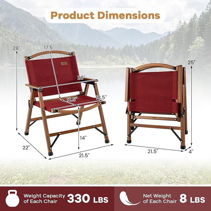 Giantex Folding Camping Chair Lightweight Outdoor Beach Chair with Breathable Fabric &amp Solid Bamboo Frame Portable Low Back Lawn Chair Supports 330 LBS for Patio Picnic Hiking Fishing Hunting