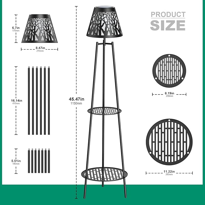 MXwcy 2 Pack Metal Solar Floor Lights Outdoor with Plant Stands 45.5'' Solar Powered Street Lights for Garden Yard Pathway Driveway Porch