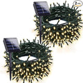 Warm White Solar Christmas Lights Outdoor Decorations Waterproof Tatal 2 Pack 200LED 66FT Solar String Lights Green Wire with 8 Modes Christmas Fairy Light for Xmas Tree Party Wedding Garden Decor