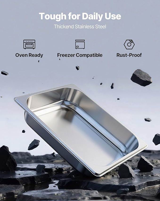 VEVOR 4 Pack Stainless Steam Hotel Pan 1/2 Size Table Steam Pan 2.5 Inch Deep Anti Jam Restaurant Supplies Reusable Rustproof Catering Storage for Home Party Restaurant Hotel Buffet