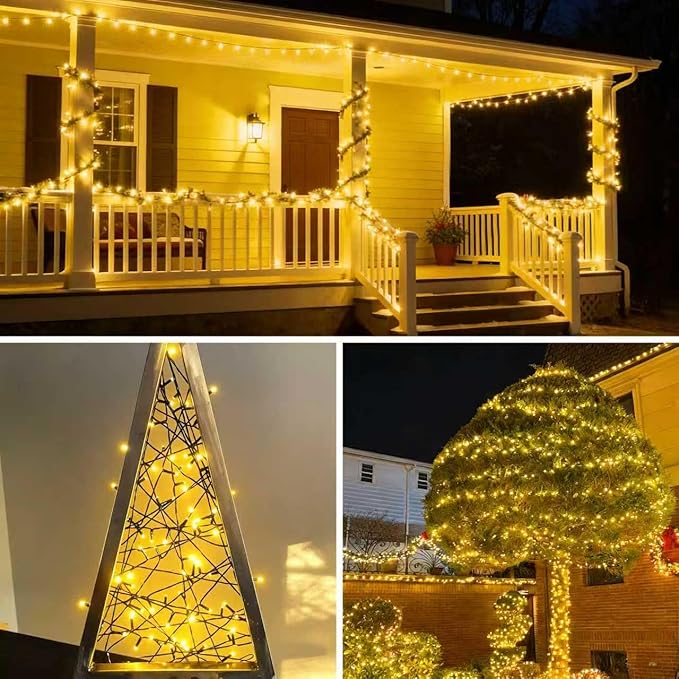QITONG 500LED Warm White Christmas Lights 165ft Christmas String Lights Outdoor Waterproof with Plug in Green Wire Twinkle Lights Indoor with 8 Modes