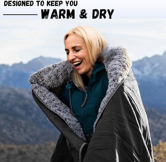SUITEDNOMAD Large Waterproof Outdoor Stadium Blanket Windproof and Warm Extra Thick Fleece or Quilted Sherpa Great for Cold Weather Camping Picnic Sports Festivals