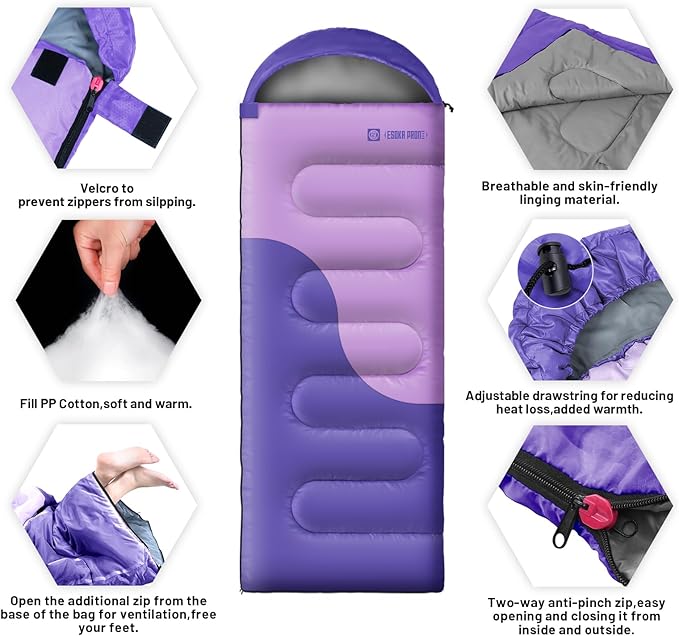Sleeping Bags for Adults&ampKidsLightweight Waterproof Warm Weather Sleeping BagCompact Portable Sleeping Bag for CampingEssentials Gear for Camping Hiking Outdoor Travel