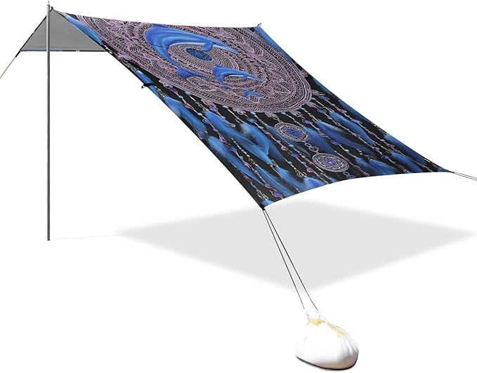 ALAZA Dolphin Dreamcatcher Beach Tent Sun Shelter UPF50+ Protection Beach Shade Canopy w/ 4 Sandbags for Outdoor Camping Fishing Backyard Fun Picnic 10x9 ft