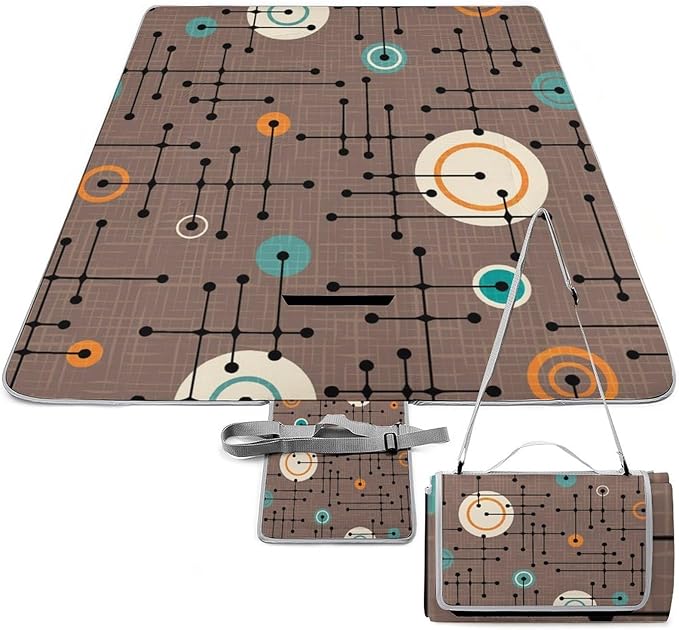 Modern Mid Century Seamless Abstract Pattern Waterproof Outdoor Picnic Blanket Sandproof Beach Mat for Camping Hiking Grass Travelling