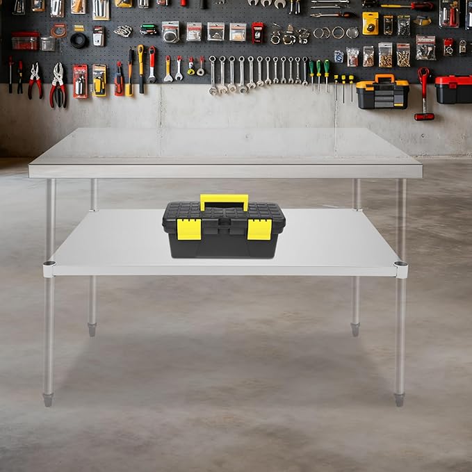 Eapmic Undershelf for Work Tables Adjustable Lower Shelf Stainless Steel Bottom Shelf Add for Commercial Prep Table Restaurant Kitchen Bakery Garage Workshop Use (45.28x27.95in)