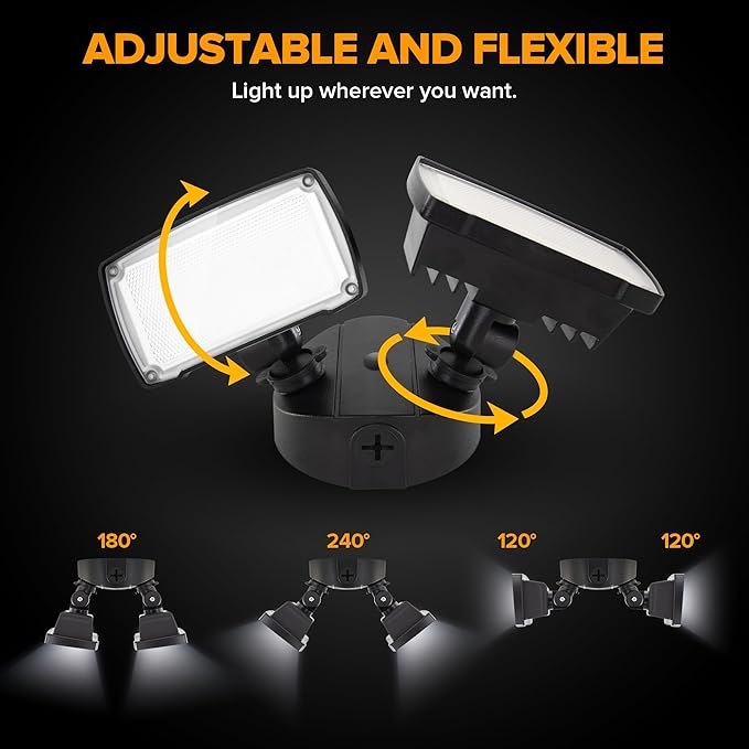 LUTEC 32W 3500LM Integrated Dual-Head LED Flood Light OutdoorSwitch Controlled LED Security Light5000K Wall Mount Exterior Flood LightP65 Waterproof for Garage Yard Patio-Black