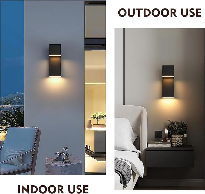 Modern LED Outdoor Wall Sconce 3000K 18W IP65 Waterproof Integrated LED Outdoor Wall Lights Anti Rust Black Porch Lights Exterior Lighting Outside Lights Fixture for GarageBalconyBackyard (1PACK)