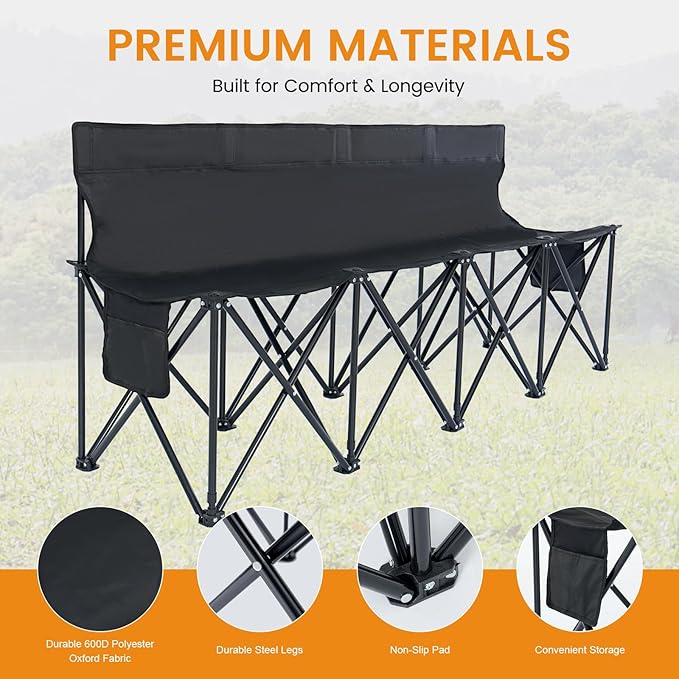 LILYPELLE Portable Bench 4 Seat Soccer Benches for Team Folding Soccer Bench Chair Sideline Benches Camping Chairs for Football Camp Sport Events Outdoor Seating with Carry Bag 2Pack