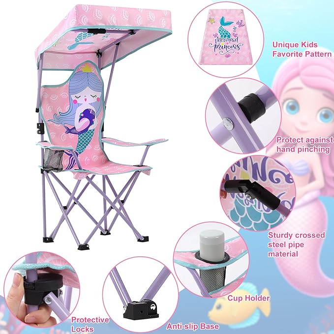 KABOER Kids Outdoor Folding Lawn and Camping Chair with Cup Holder and Carrying Bag Children's Camping Chairs