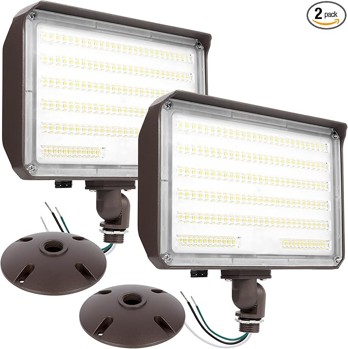 100W LED Flood Light with Knuckle Outdoor floodlight Dusk to Dawn Photocell 5000K 14000lm AC100-277V Equivalent 1000W ETL Waterproof Wall Mount LED Security Light for Yard Garden 2 Pack