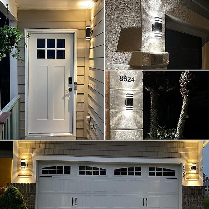 tewei Dusk to Dawn Outdoor Wall Lights Fixture Up and Down Porch Lights Outdoor Wall Black Modern Exterior Lights IP65 Warm White 3000K Waterproof LED Wall Sconce for House Garage 2 Pack