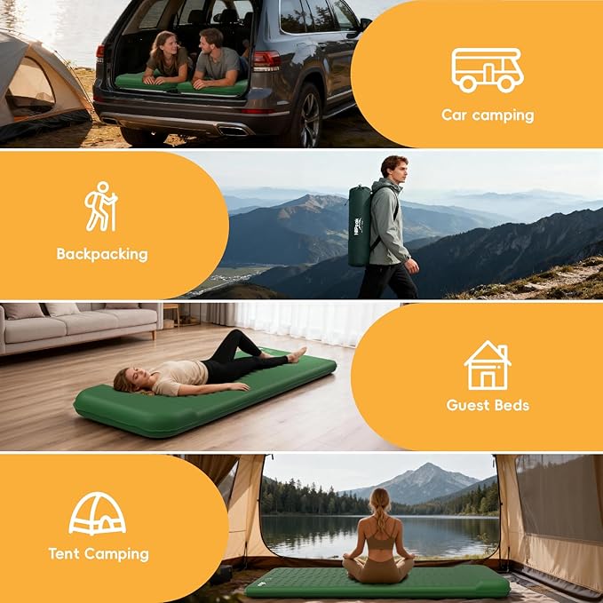 HiiPeak Memory Sleeping Pad Compact Ultra-Thick Foam Sleeping Mats with Pillow for Camping Easy Inflate&ampDeflate9.5 R-Value Insulated Camping Mattress Pad for Car Travel Tent