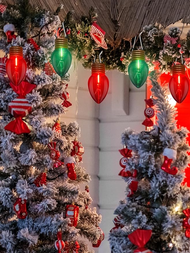SUNSGNE Red and Green Giant Christmas Lights 16FT Red and Green LED Christmas Lights with 10 Count 5'' Clear Glossy LED Bulbs for Xmas Roofline Patio Backyard Decorations