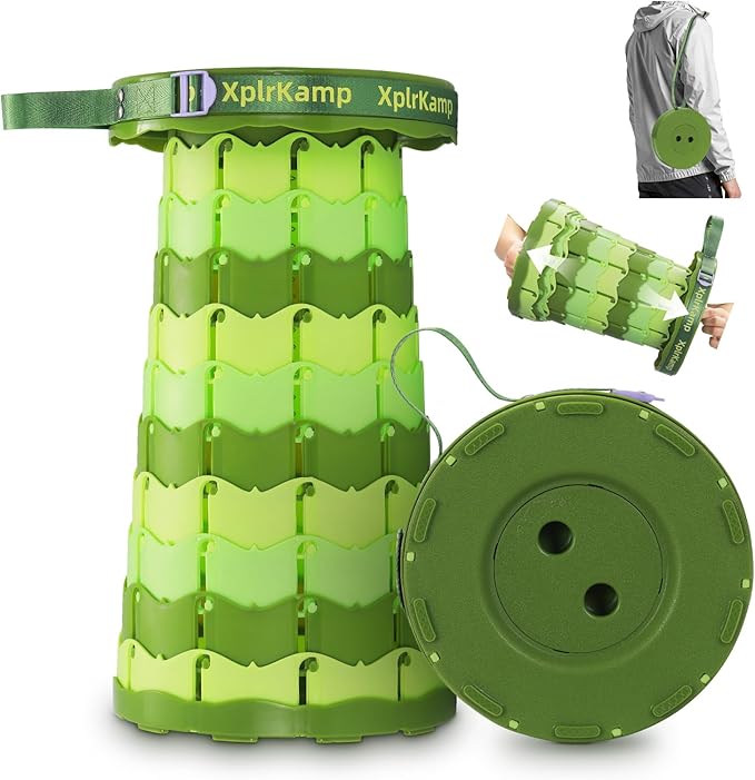 Folding Collapsible Stool Upgraded Lightweight Portable Seat for Adults Telescoping Foldable Stools with Capacity 400lbs for Camping Backpack Fishing Outdoor/Indoor (LightGreen 1Pack)