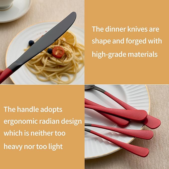 20-Piece Black and Purple Stainless Steel Flatware Set - 4 Dinner Knives Forks Spoons Salad / Dessert Teaspoons - Dishwasher Safe