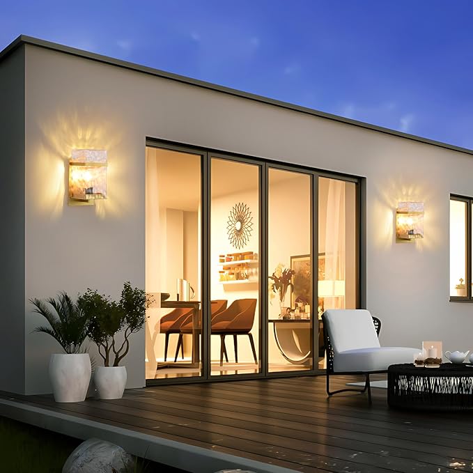 Outdoor Wall LightGold Exterior Waterproof LanternsPorch Sconces Wall Mounted Lighting with E26 Sockets &amp Glass Shades for GarageDoorwayPatioFront Door
