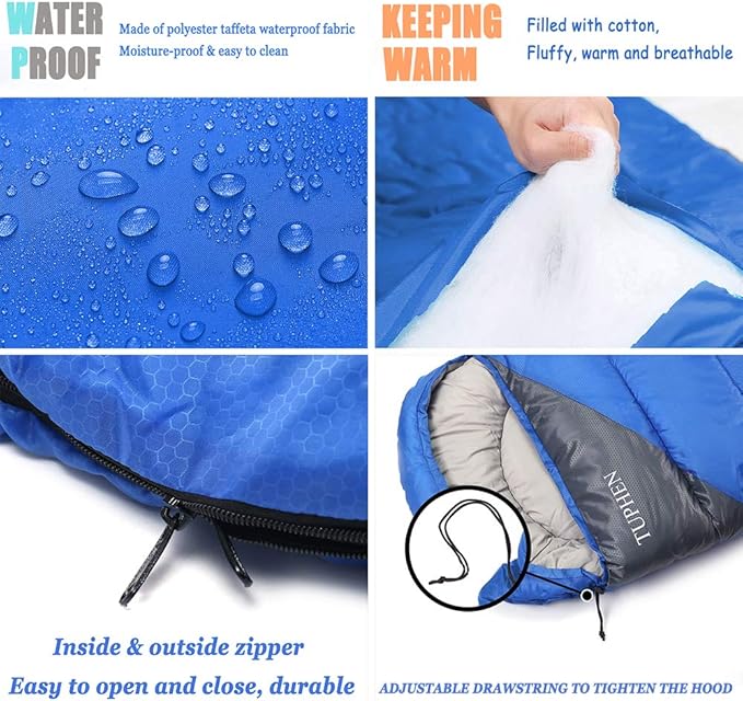 tuphen- Sleeping Bags for Adults Kids Boys Girls Backpacking Hiking Camping Microfiber Liner Cold Warm Weather 4 Seasons Indoor Outdoor Use Lightweight &amp Waterproof