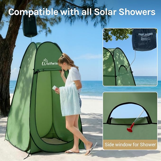 Wolfwise Pop Up Shower Tent Portable Instant Changing Tent with Ventilation Window &amp Carry Bag Privacy Bathroom Toilet for Beach Camping &amp Outdoor Width 40  Height 75  Green