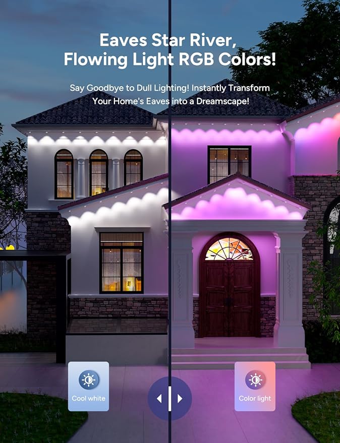 Permanent Outdoor Lights 150ft with 90 RGB LED Lights for Christmas and Daily 49 Scene Modes+DIY for Christma Decor IP66 Waterproof for Outdoor Compatible with Alexa Google Assistant