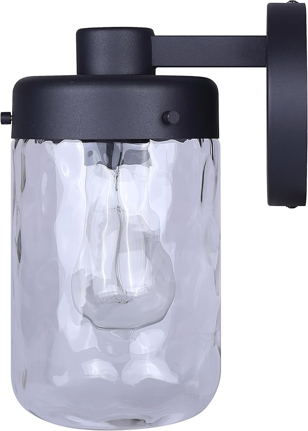 Juno Outdoor Downlight – Black Finish Clear Textured Glass 1-Light Exterior Wall Fixture– Modern Outdoor Lighting for Patio Entryway Garden