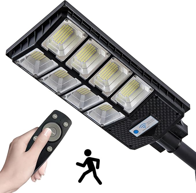 Solar Street Lights Outdoor IP67 Waterproof Wall-Mounted LED Flood Light with Motion Sensor &amp Remote Control - Auto Dusk to Dawn Security Lighting for Patio Garden Garage Courtyard