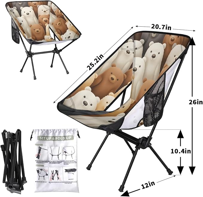 Honeybaby Folding Camping Chair Lovely Bears Camping Chairs Lightweight Portable Chair Outdoor Foldable Chairs for Camping Travel Picnic Beach Hiking