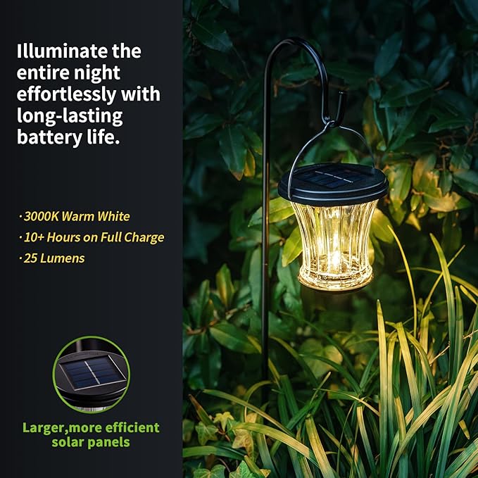 Glass Solar Lantern Outdoor Waterproof Hanging Solar Lights for Outside with Modular Design 3000K LED Auto On/Off Table Lamp for Garden Patio Yard Fence Wall Decorative Warm White(2 Pack)