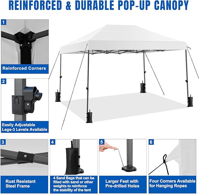 Yesker 10x15 Pop Up Canopy Tent - Instant Outdoor Canopy Easy Setup Gazebo Waterproof &amp UV Protection Large Adjustable Height Instant Sun Shelter Tents for Patio Backyard Market Party Events Wh
