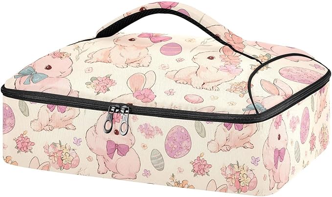 Casserole Carrier Lovely Bunnies PrintInsulated Casserole Carrier for Hot or Cold Food Thermal Lunch Tote for Potluck Parties Picnic Beach Fits 9 x 13 Inches Baking Dish