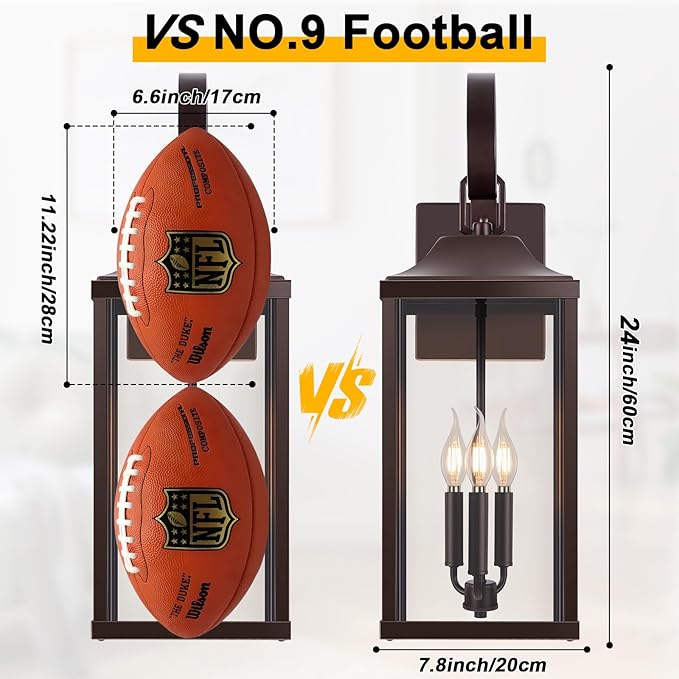 2 Packs 24 Extra Large 3-Light Outside Wall Light Fixture Oil Rubbed Bronze Outdoor Porch Lantern Wall Mounted Waterproof Modern Brown Outside Wall Sconce Coach Lamp for House E12