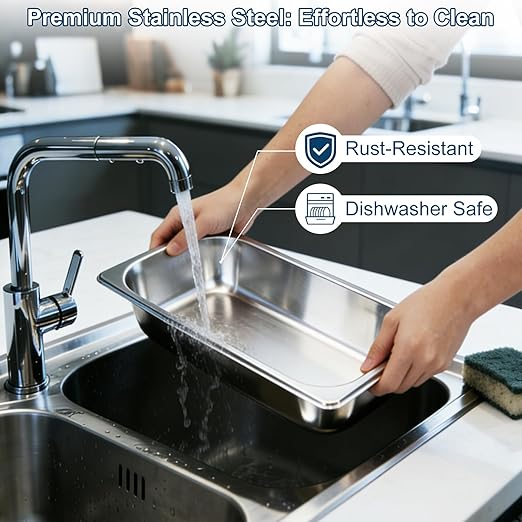6 Pack 1/3 Size Hotel Pans 4 Inch Deep with Lids Stainless Steel Steam Table Pan with Lids Commercial Food Pans for Hotel Home Restaurant Catering Buffet Pan