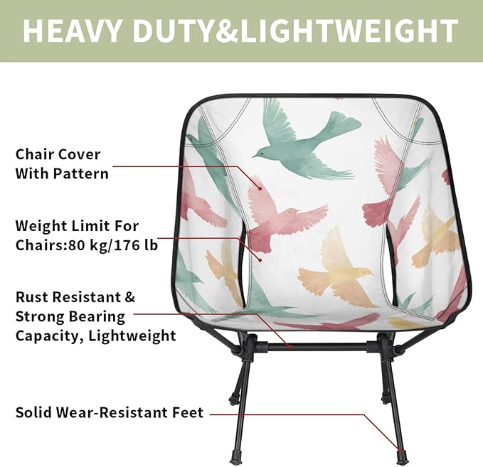 Honeybaby Folding Camping Chair Watercolor Pigeons Camping Chairs Lightweight Portable Chair Outdoor Foldable Chairs for Camping Travel Picnic Beach Hiking
